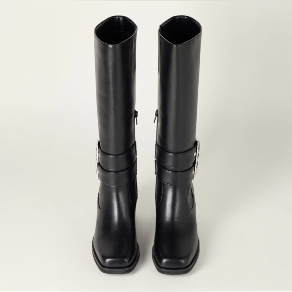 The Drop Women's Sage Tall Biker Boot with Buckles, Black, NWT - Picture 3 of 10